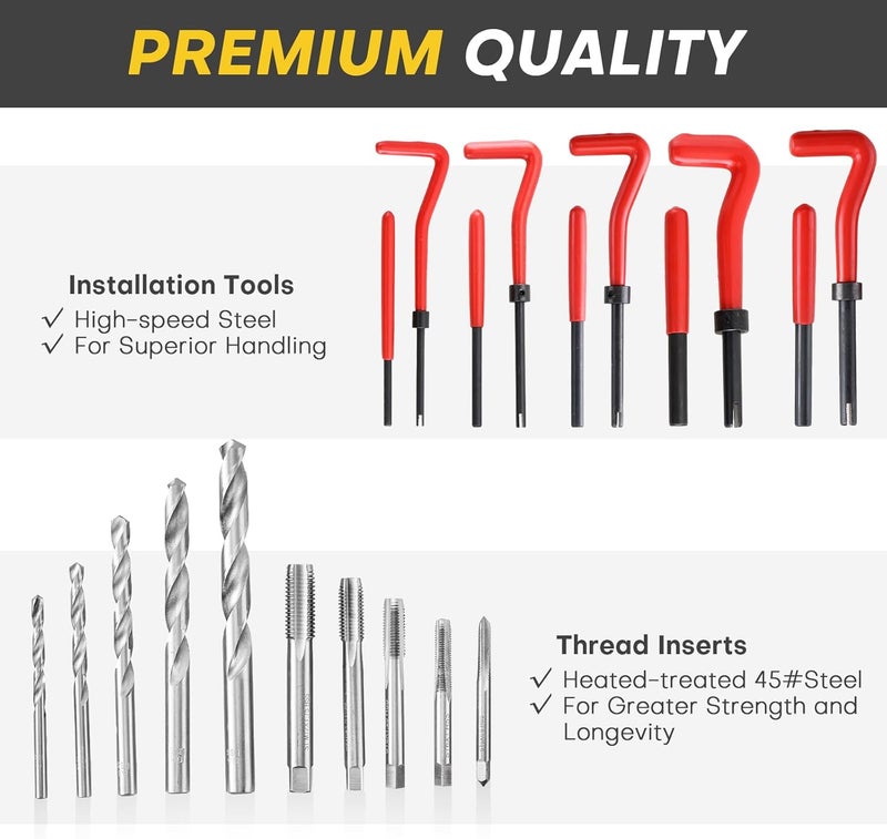 Acymner 131PCS Metric Thread Repair Kit | HSS Drill Helicoil Set for M5 M6 M8 M10 M12 | Premium Automotive Engine Repair Tools - Image 4